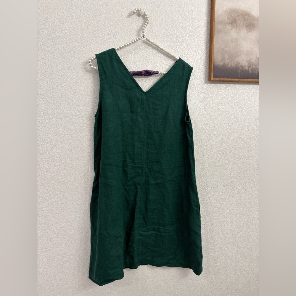 linenfox dress XS Green vneck dress Belted